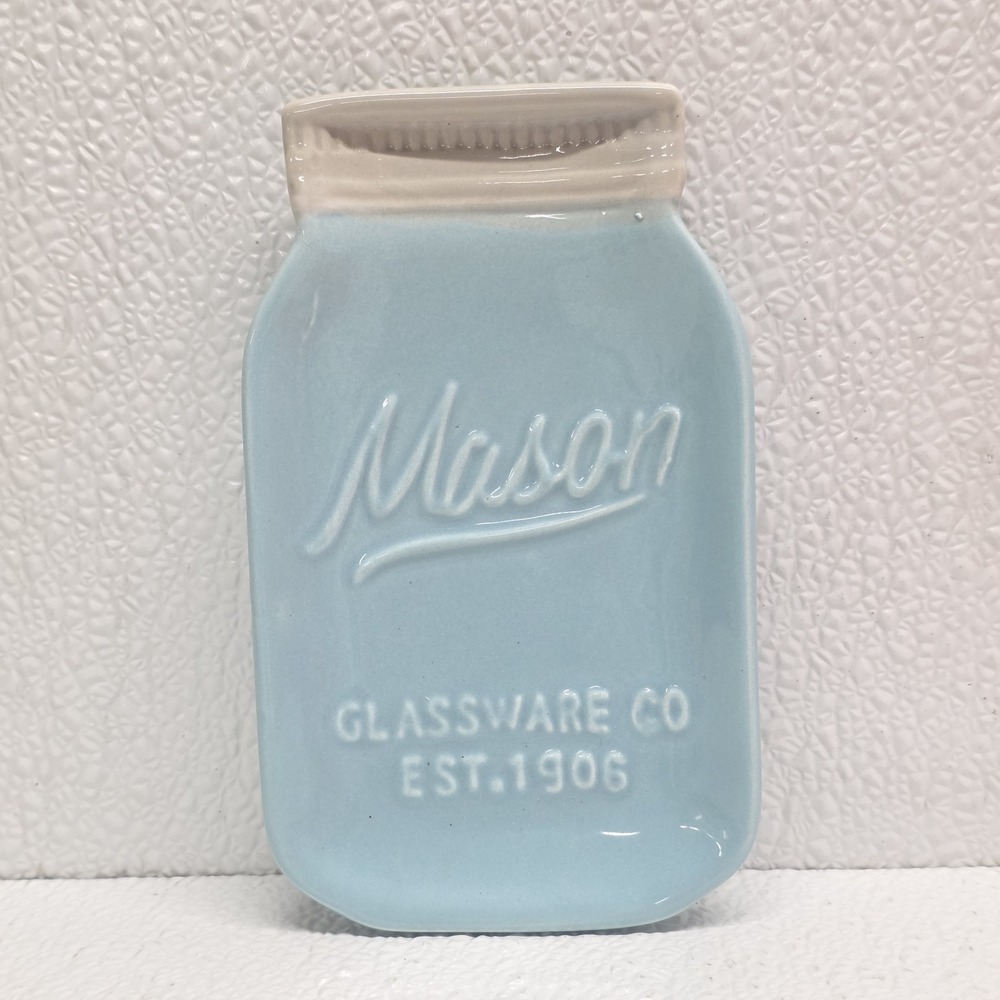 World Market Turquoise and White Mason Jar Ceramic Spoon Rest